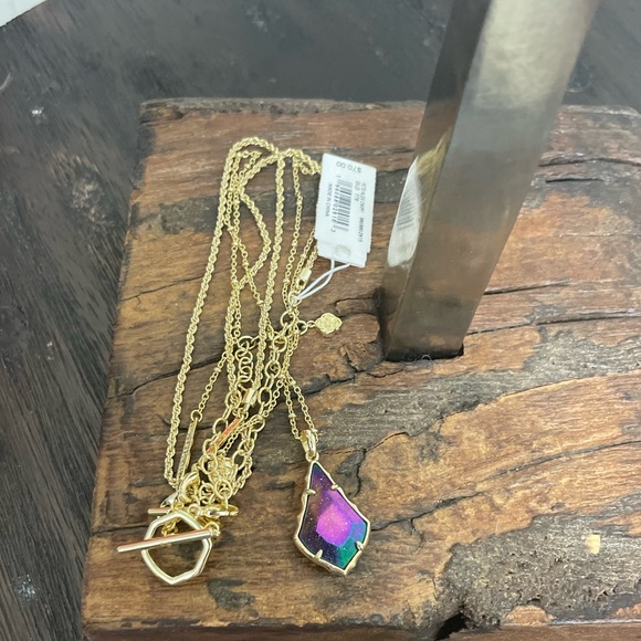 NWT Kendra Scott Fauceted Alex Convertible Necklace in Iridescent Blue Goldstone - Picture 2 of 4